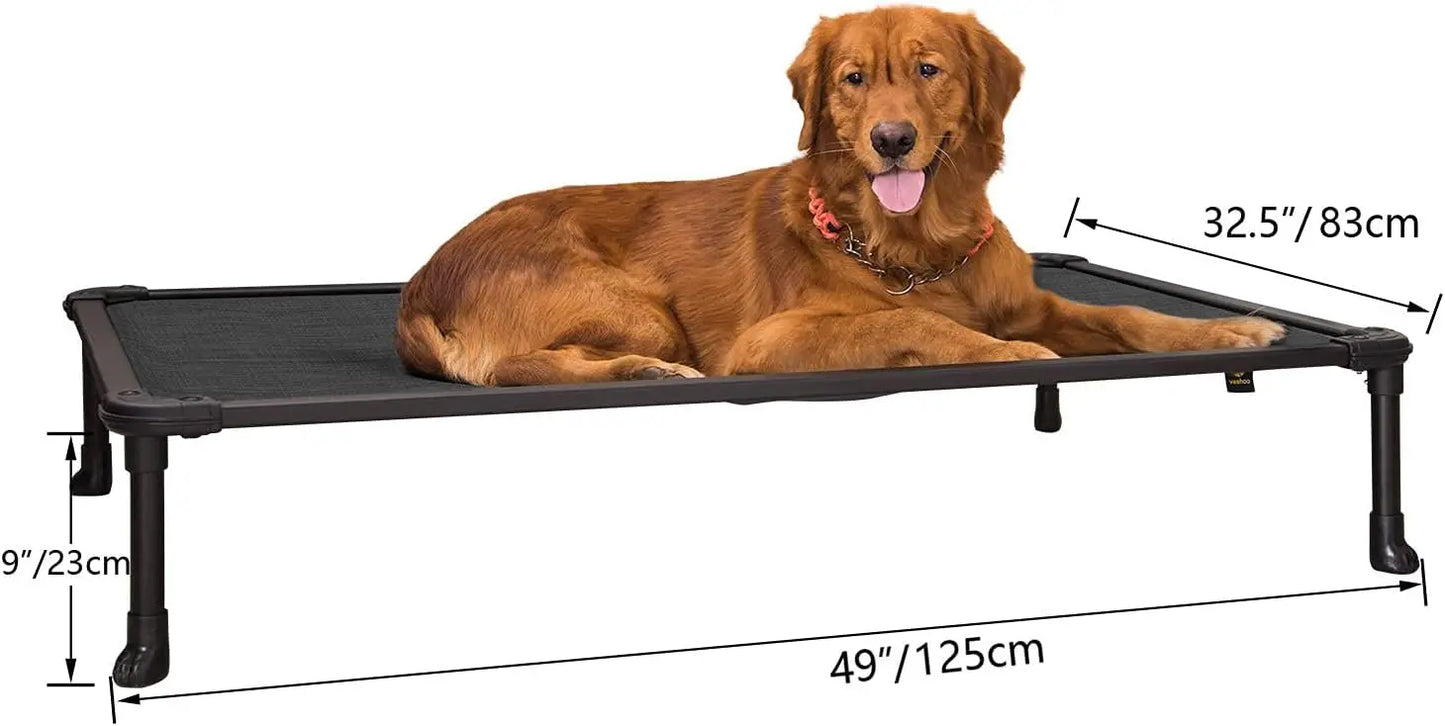 Elevated Cooling Dog Bed - Chew Proof Raised Cot with Rustless Frame & Breathable Mesh, Indoor Outdoor Use