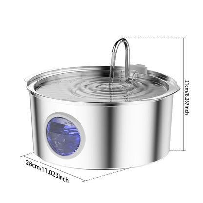 7L/236oz Large Capacity Pet Water Fountain 304 Stainless Steel Cat Water Fountain Ultra Quiet Pet Water Dispenser for Cats Dogs Automatic Drinking Bowl with Filter 24/7 Fresh Filtered Water Bowl（No 5V 1A Plug）
