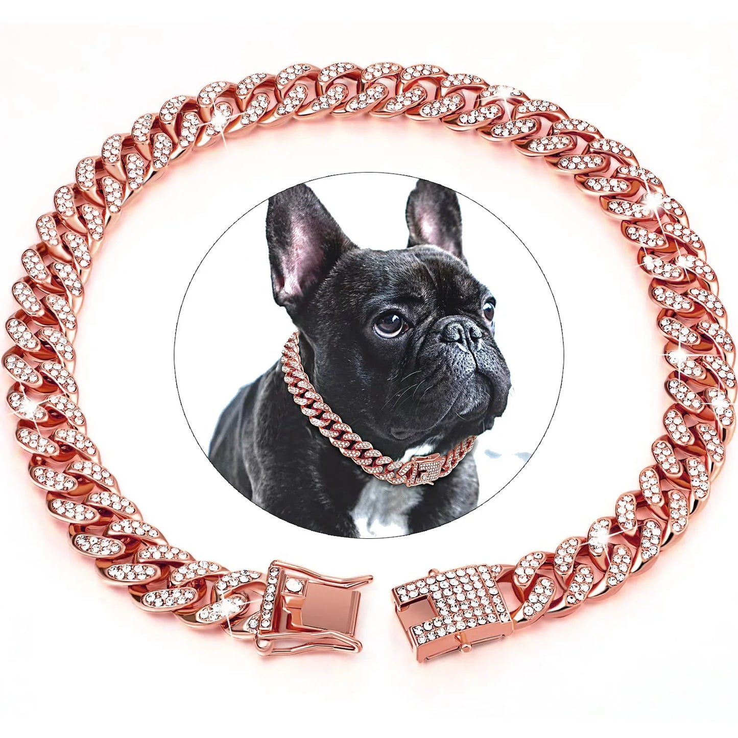 Dog Chain Collar Diamond Cuban Link Necklace Metal Cat Chain Pet Crystal Collar Jewelry Accessories for  Dogs Cats