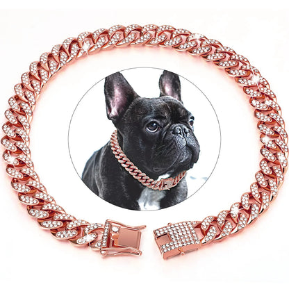 Dog Chain Collar Diamond Cuban Link Necklace Metal Cat Chain Pet Crystal Collar Jewelry Accessories for  Dogs Cats