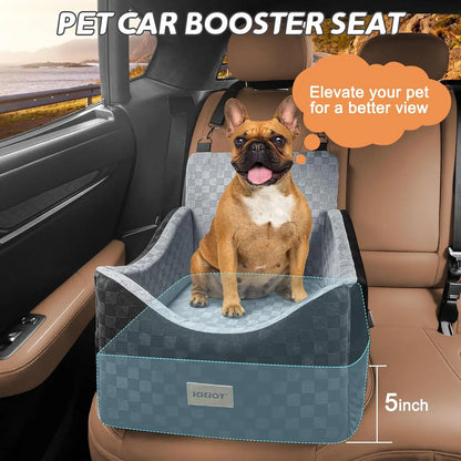 Elevated Dog Car Seat for Small/Medium Dogs up to 35 lbs, Memory Foam Booster with Washable Cover and Safety Belts