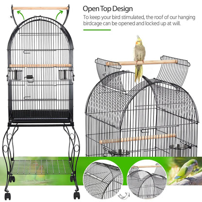 59-Inch Rolling Standing Medium Dome Open Top Bird Cage for Parrots Cockatiels Sun Conures Parakeets Lovebirds, Customized