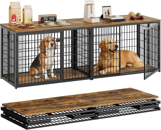 Foldable Dog Crate Furniture for 2 Dogs, 78.7'' Double Dog Kennel Indoor with Removable Divider