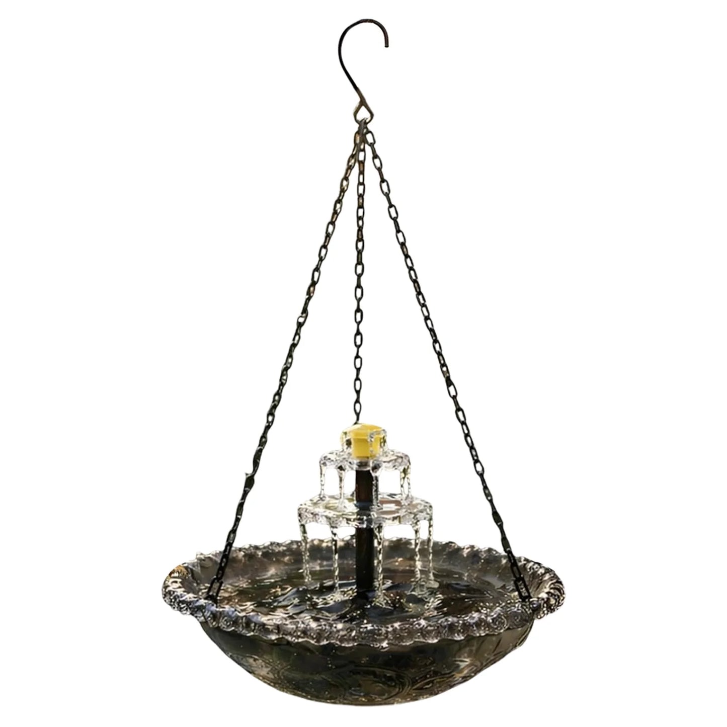 Bird Feeder Hanging Bird Bath with Fountain Outdoor Bird Drinking Tray with Hook for Garden Backyard Yard Patio Wildlife Feeder