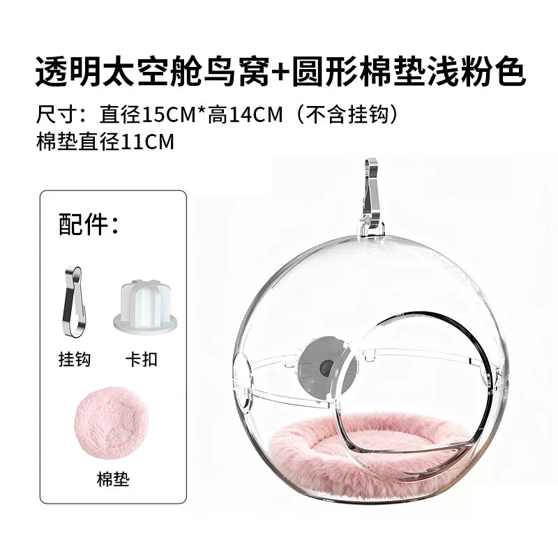 Transparent Bird Nest for Tiger Skin Peonies Pearl Birds All-Season Universal Bird House Detachable Washable Bird Cage Nest