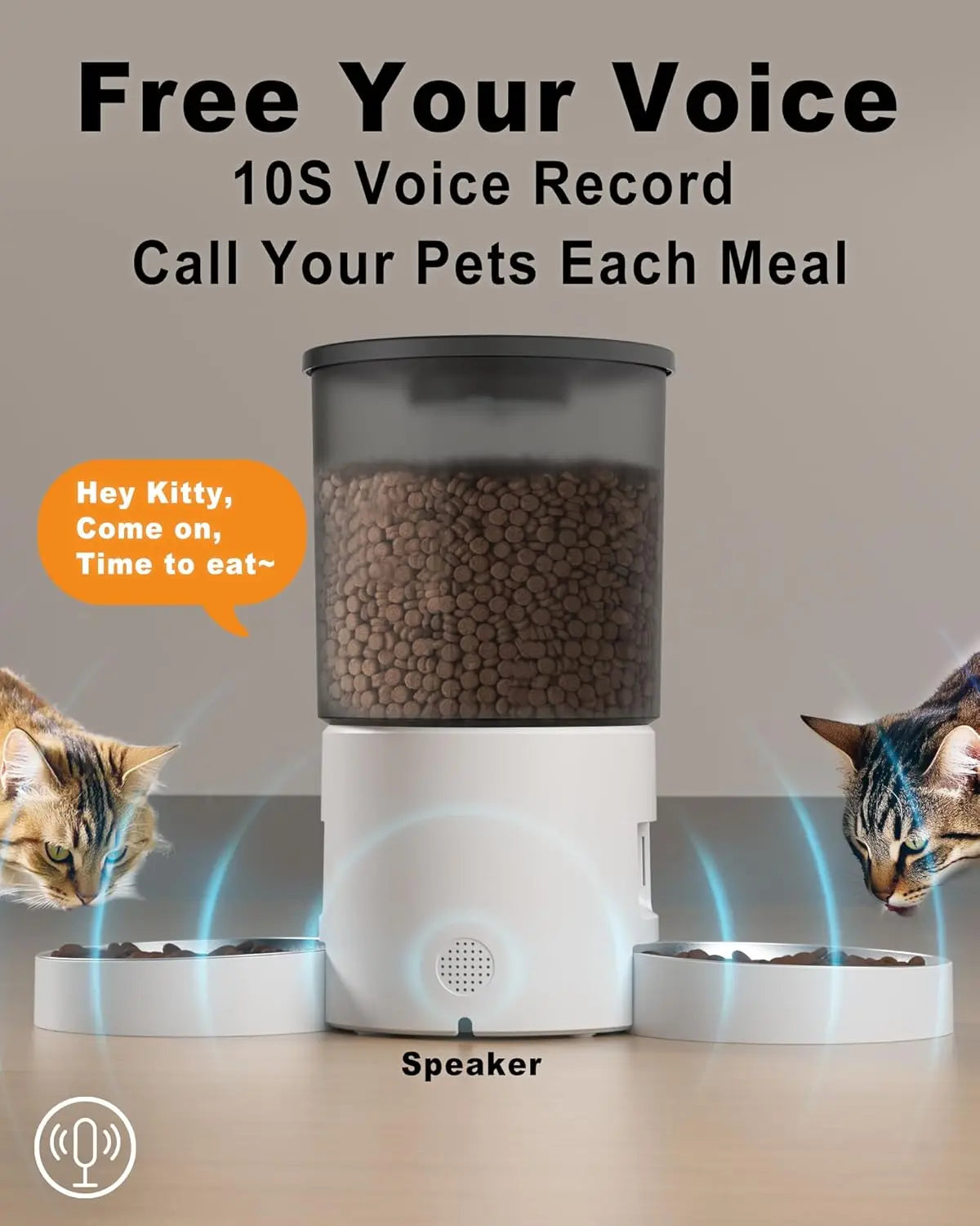 Automatic Cat Feeder with Double Bowls, 4.2L Dry Food Dispenser, Programmable Portion Control, Dual Power Supply