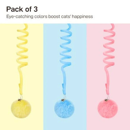 Hanging Fluffy Cat Catnip Ball Toys 3 Pcs with Bell, Interactive Cat Teaser Retractable Toys Indoor Kitten Play Chase Exercise
