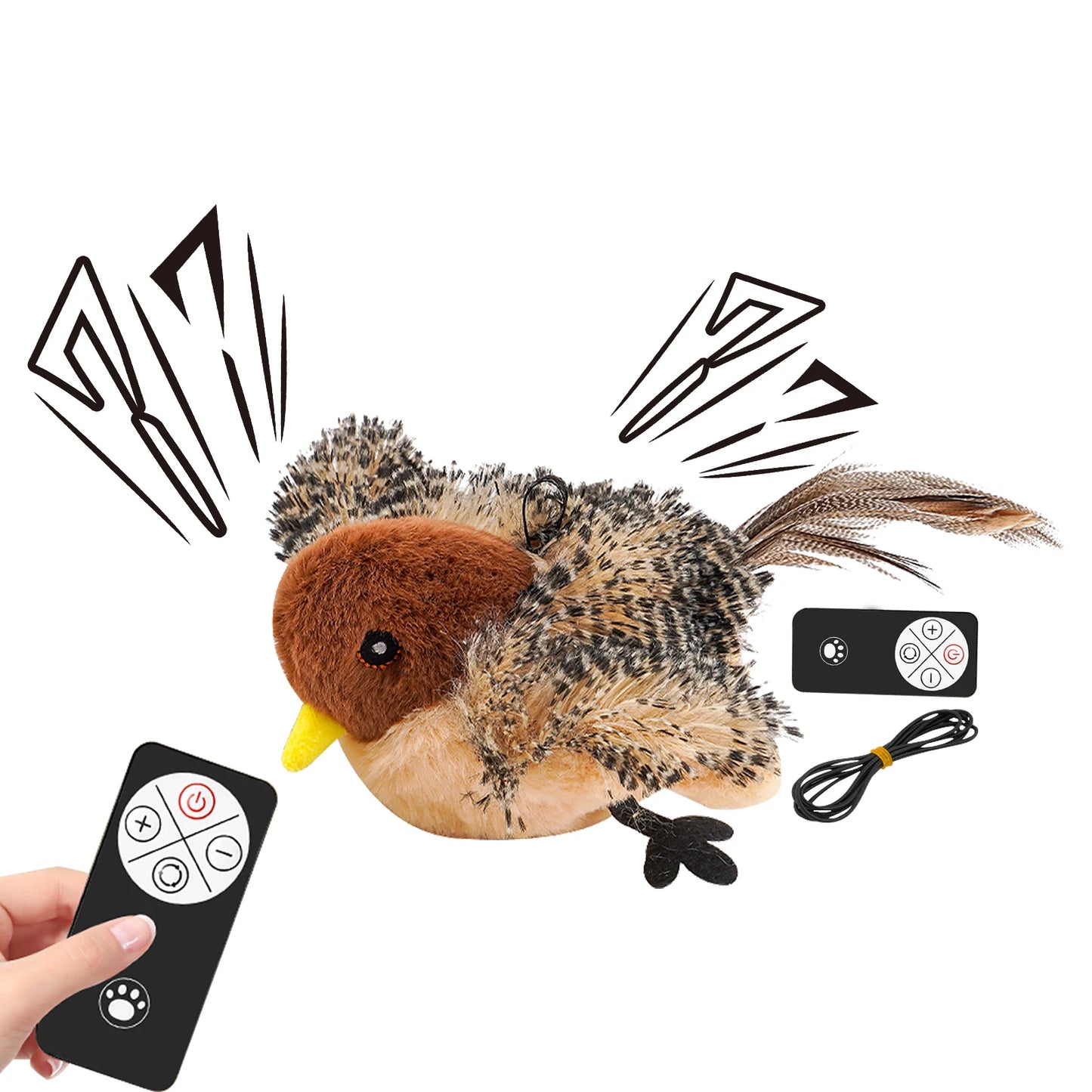 Remote Control Simulated Chirping Bird Toy Plush Interactive Bird Cat Feather Toy Melodys Chaser
