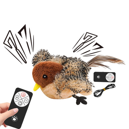 Remote Control Simulated Chirping Bird Toy Plush Interactive Bird Cat Feather Toy Melodys Chaser