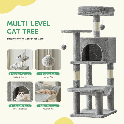 JHK 44In Cat Tree Tall Multi-Cat Climbing Tower, Scratching Posts Stable House for Indoor Cat