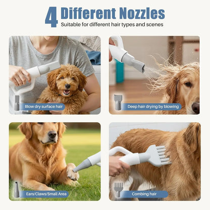 1550W High Velocity Pet Hair Dryer with Adjustable Speed & Temperature, Includes 4 Nozzles for Efficient Dog Grooming