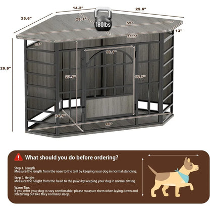 corner dog crate furniture, 52 inch large dog kennel indoor wooden end table, modern dog cage decorative pet house