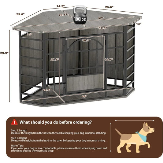 corner dog crate furniture, 52 inch large dog kennel indoor wooden end table, modern dog cage decorative pet house