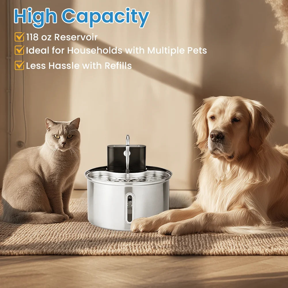 3.5L Stainless Steel Cat Sensor Water Fountain Wireless Smart Automatic Pet Water Dispenser For Cat Dog