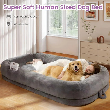 71x43 Inch Human Size Dog Bed, Orthopedic Waterproof Washable Cover, Soft Calming Lounger for Adults & Pets