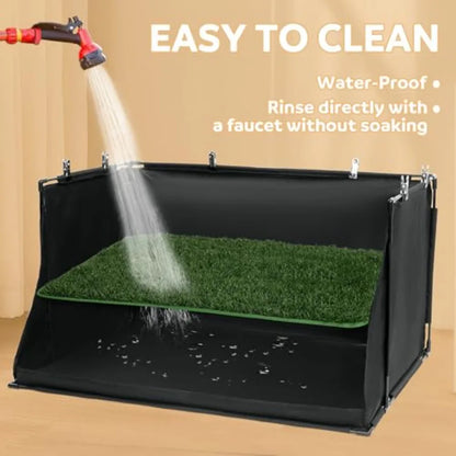 Dog Pee Pad Holder with Artificial Grass 33.8 * 24 * 17.7 in Foldable Indoor Dog Potty Tray with Hemmed Edge No Spill Pee Pad H