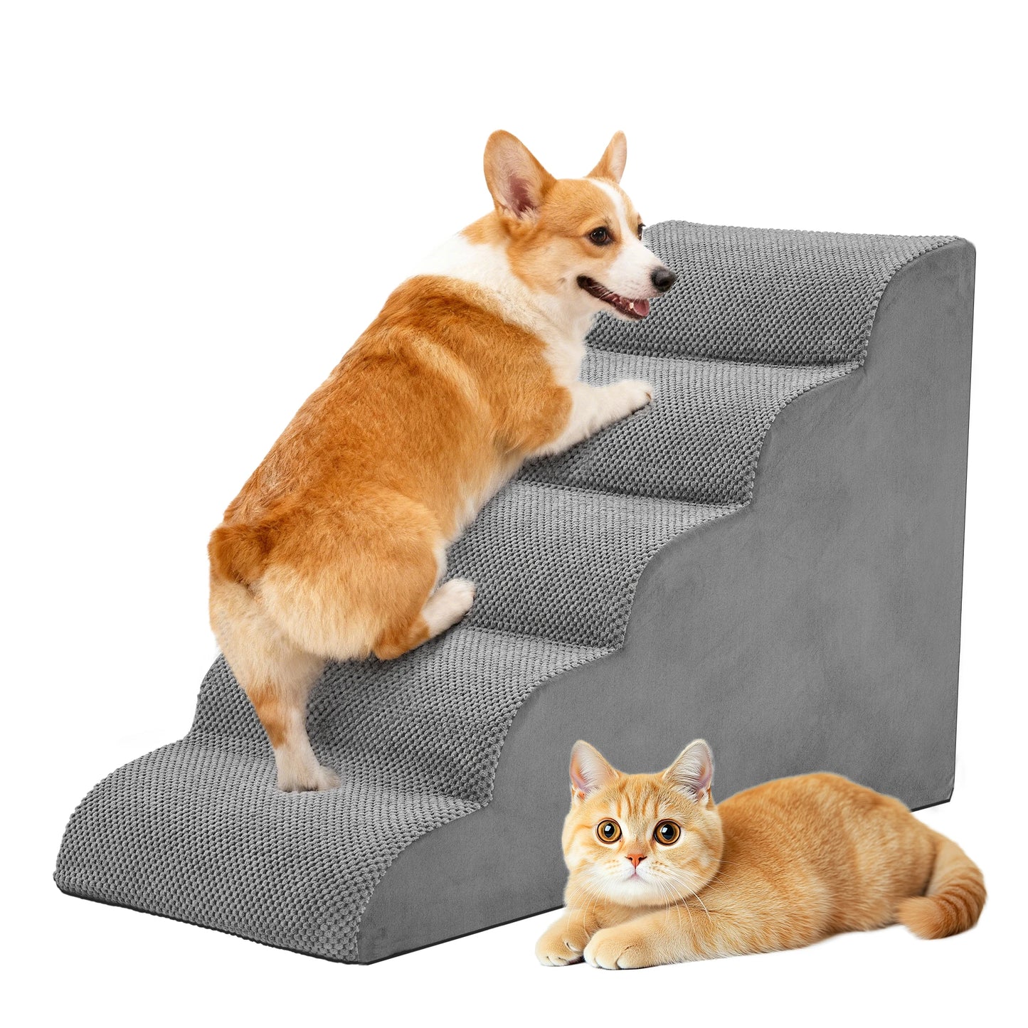 JHK 3-5 Step High-Density Foam Dog Stairs Ramp for Small Dogs Curved Pet Dog Steps Indoor Non-Slip Pet Ramp Stairs