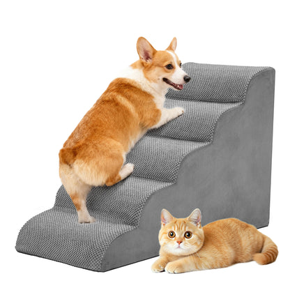 JHK 3-5 Step High-Density Foam Dog Stairs Ramp for Small Dogs Curved Pet Dog Steps Indoor Non-Slip Pet Ramp Stairs