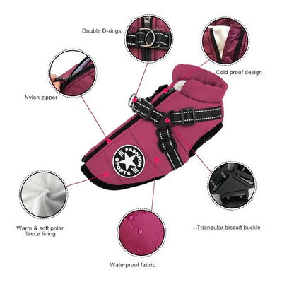 Winter Warm Pet Dog Jacket with Harness Waterproof Dog Coat Vest for Small Medium Chihuahua French Bulldog Outdoor Dog Clothes