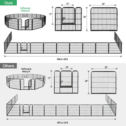 Dog Playpen 16 Panel Foldable Metal Pet Exercise Pen 24 Inch Outdoor Yard Camping Puppy Containment Fence Portable Pet