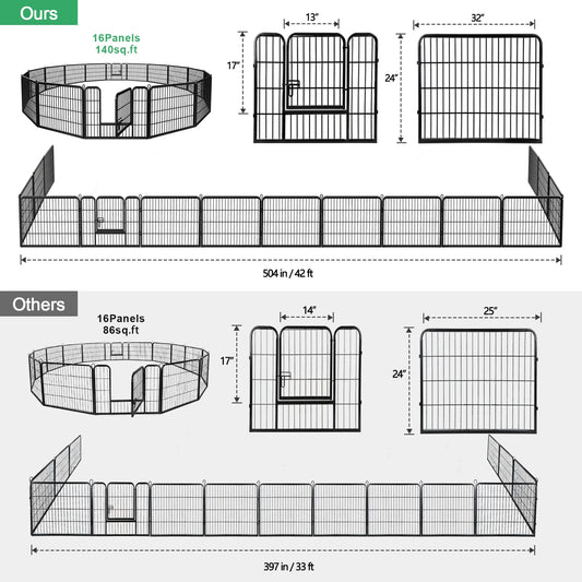Dog Playpen 16 Panel Foldable Metal Pet Exercise Pen 24 Inch Outdoor Yard Camping Puppy Containment Fence Portable Pet