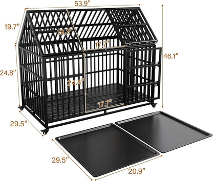54 Heavy Duty Dog Crate with Mat, Escape Proof Dog Kennel Indoor, High Anxiety Dog Cage with Double