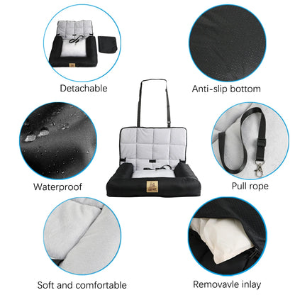 Waterproof Pet Seat Pad for Car Home Use - Removable Cover Dog Cat Cushion Bed Mat with Safety Belt for Front Seat