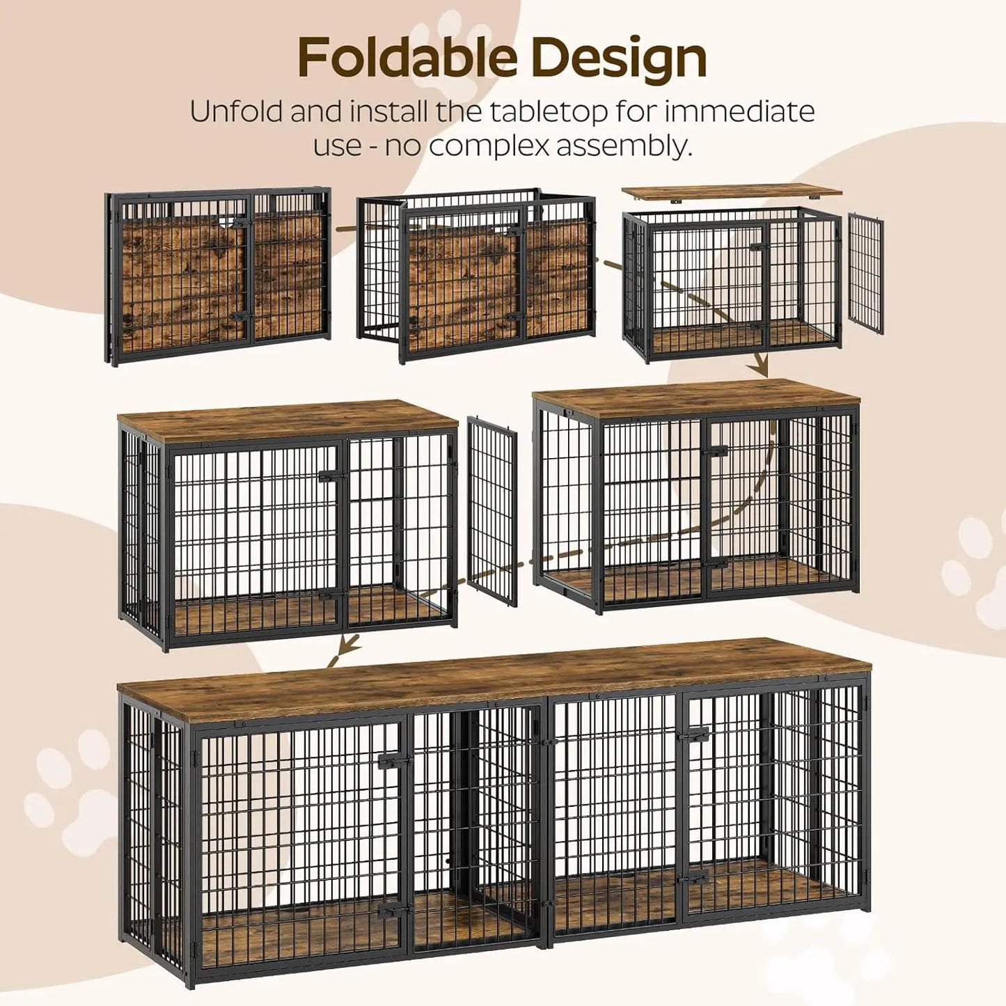 Foldable Dog Crate Furniture for 2 Dogs, 78.7'' Double Dog Kennel Indoor with Removable Divider
