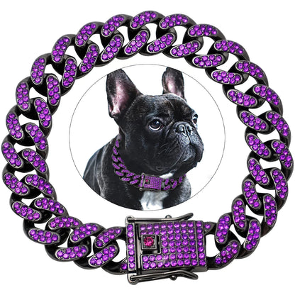 Dog Chain Collar Diamond Cuban Link Necklace Metal Cat Chain Pet Crystal Collar Jewelry Accessories for  Dogs Cats