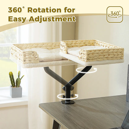 Cat Desk Bed, 360° Rotatable Cat Bed Stand for Indoor Cats, Adjustable Cat Basket, Cats Hammock for Table,
