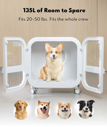 135L Ultra-Quiet Pet Dryer Box, Smart Temp Control, 360° Hands-Free Safe Drying for Dogs, Cats & Multi-Pet, Custom