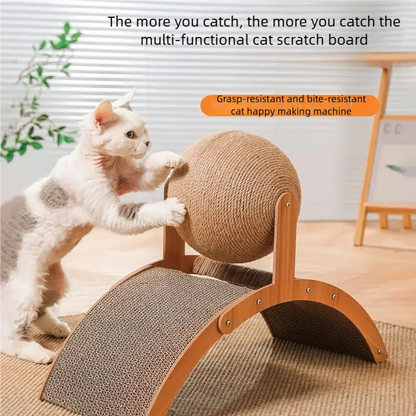 2 In 1 Wooden Cat Scratching Ball Sisal Scratch Board Durable Grinding Paw Toy Solid Wood Scraper