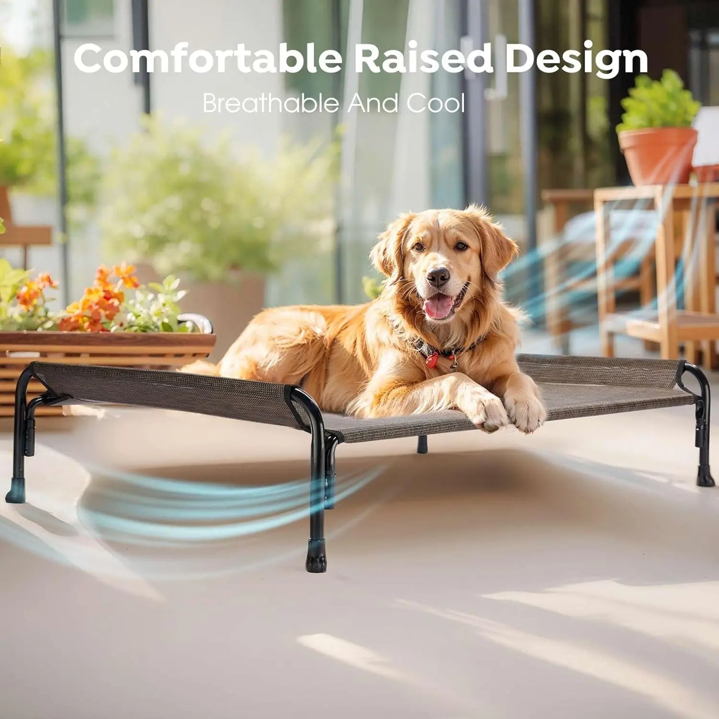 Extra Large Elevated Dog Bed with Cooling Mesh, Waterproof & Portable for Indoor Outdoor Use