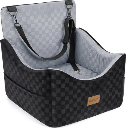 Elevated Dog Car Seat for Small/Medium Dogs up to 35 lbs, Memory Foam Booster with Washable Cover and Safety Belts