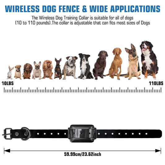 Wireless Dog Fence, Electric Dog Collar Fence,Pet Containment System, Adjustable Warning Strength, Rechargeable, Harmless
