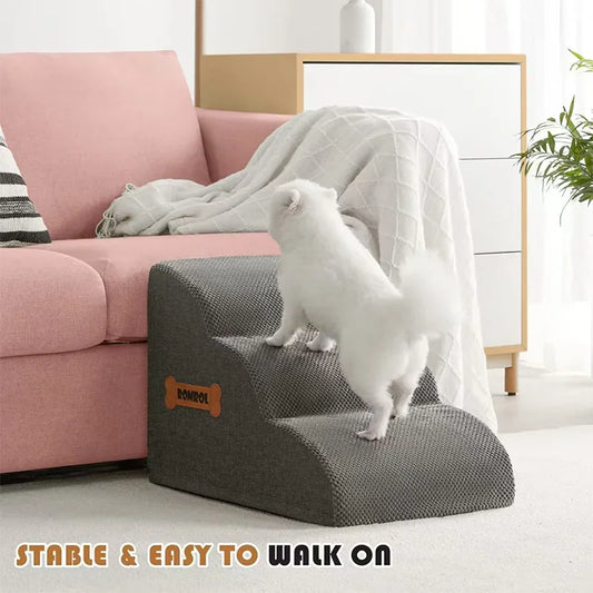 Pet Stairs for Dogs/Cats: High-Density Sponge, Non-Slip Wide Steps (Bed/Couch, Large/Small Pets)