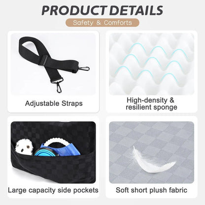 Elevated Dog Car Seat for Small/Medium Dogs up to 35 lbs, Memory Foam Booster with Washable Cover and Safety Belts