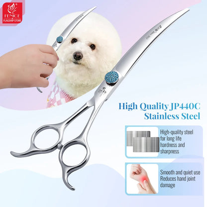Fenice Professional 6.5/7.5 Inch Super Big Curved Scissors 45°  Curved Scissors for Trimming Dog's Round Head Pet Grooming Tools