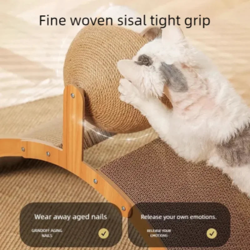 2 In 1 Wooden Cat Scratching Ball Sisal Scratch Board Durable Grinding Paw Toy Solid Wood Scraper