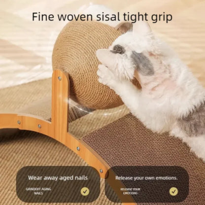 2 In 1 Wooden Cat Scratching Ball Sisal Scratch Board Durable Grinding Paw Toy Solid Wood Scraper