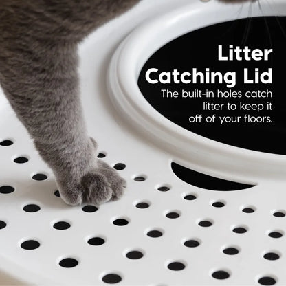 IRIS Large Top Entry Cat Litter Box with Litter Catching Lid and Scoop Enclosed Design Black White