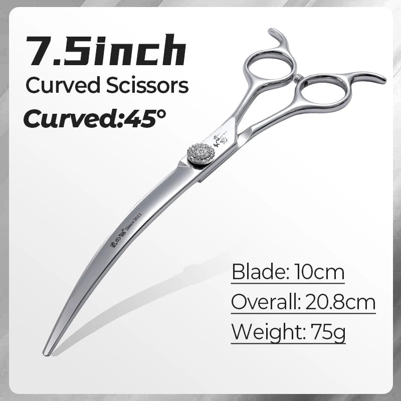 Fenice Professional 6.5/7.5 Inch Super Big Curved Scissors 45°  Curved Scissors for Trimming Dog's Round Head Pet Grooming Tools