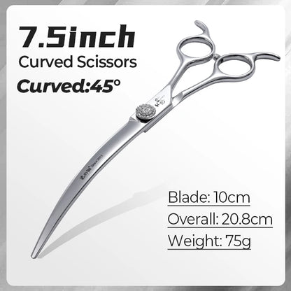 Fenice Professional 6.5/7.5 Inch Super Big Curved Scissors 45°  Curved Scissors for Trimming Dog's Round Head Pet Grooming Tools