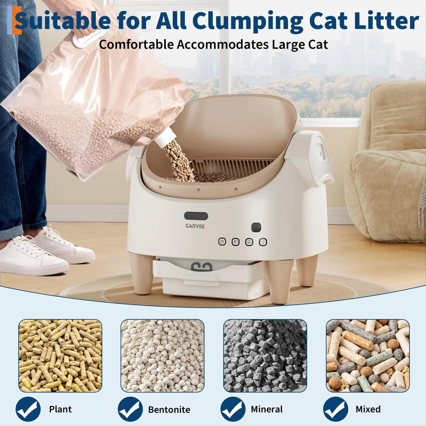 Self-Cleaning Cat Litter Box, Open Top Automatic Litter Box for Multi Cats, Smart App Remote Management with 15 Safety Sensors