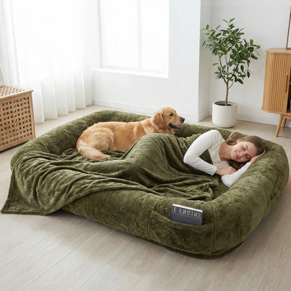Human Dog Bed 71x47x12in Washable Extra Large Comfortable Pet Bed with Soft Blanket for Sleeping
