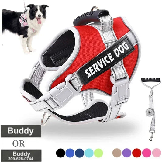 Service Dog Harness with Custom ID Tag Adjustable Vest Leash for Large Dogs Outdoor Dogs Training Accessories