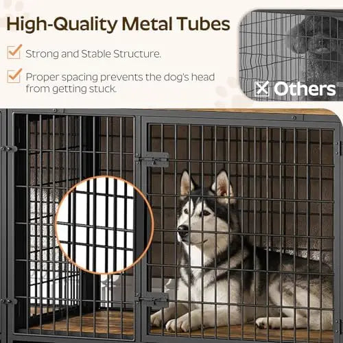 Foldable Dog Crate Furniture for 2 Dogs, 78.7'' Double Dog Kennel Indoor with Removable Divider