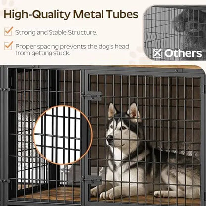 Foldable Dog Crate Furniture for 2 Dogs, 78.7'' Double Dog Kennel Indoor with Removable Divider