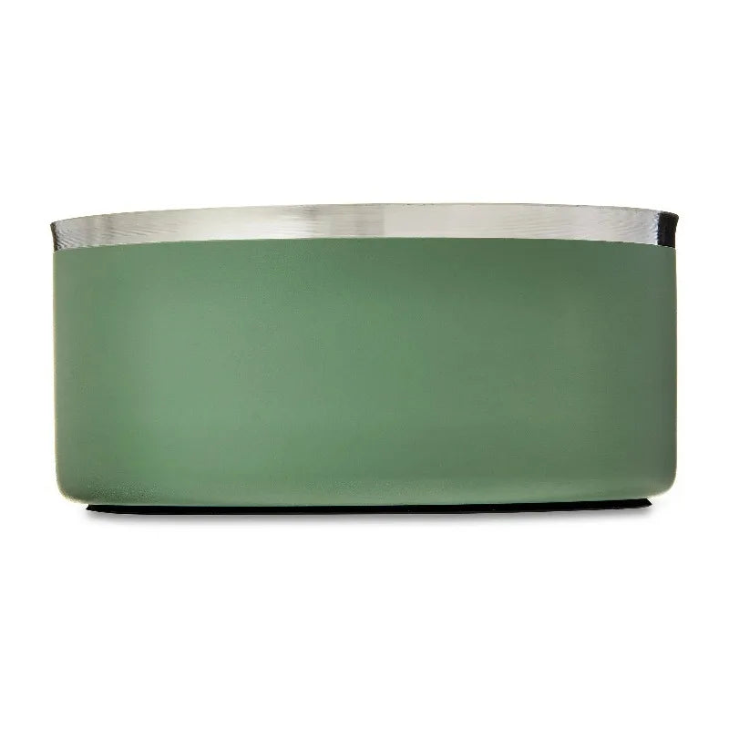 Large Double Wall Stainless Steel Dog Bowl with Non-Skid Rubber Ring, Sage Green