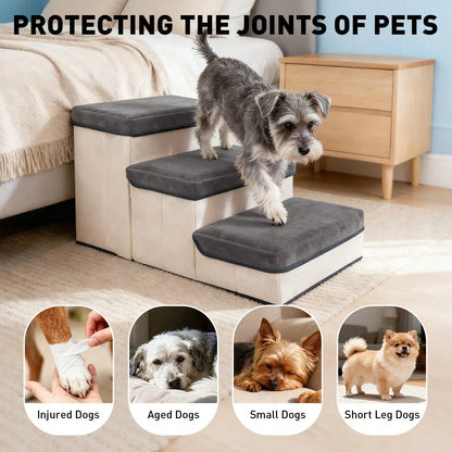 3-Tier Collapsible Dog Stair With Non-Slip Surface, Pet Ramp For Small To Extra Small Dog Breeds-Great For High Beds And Couches